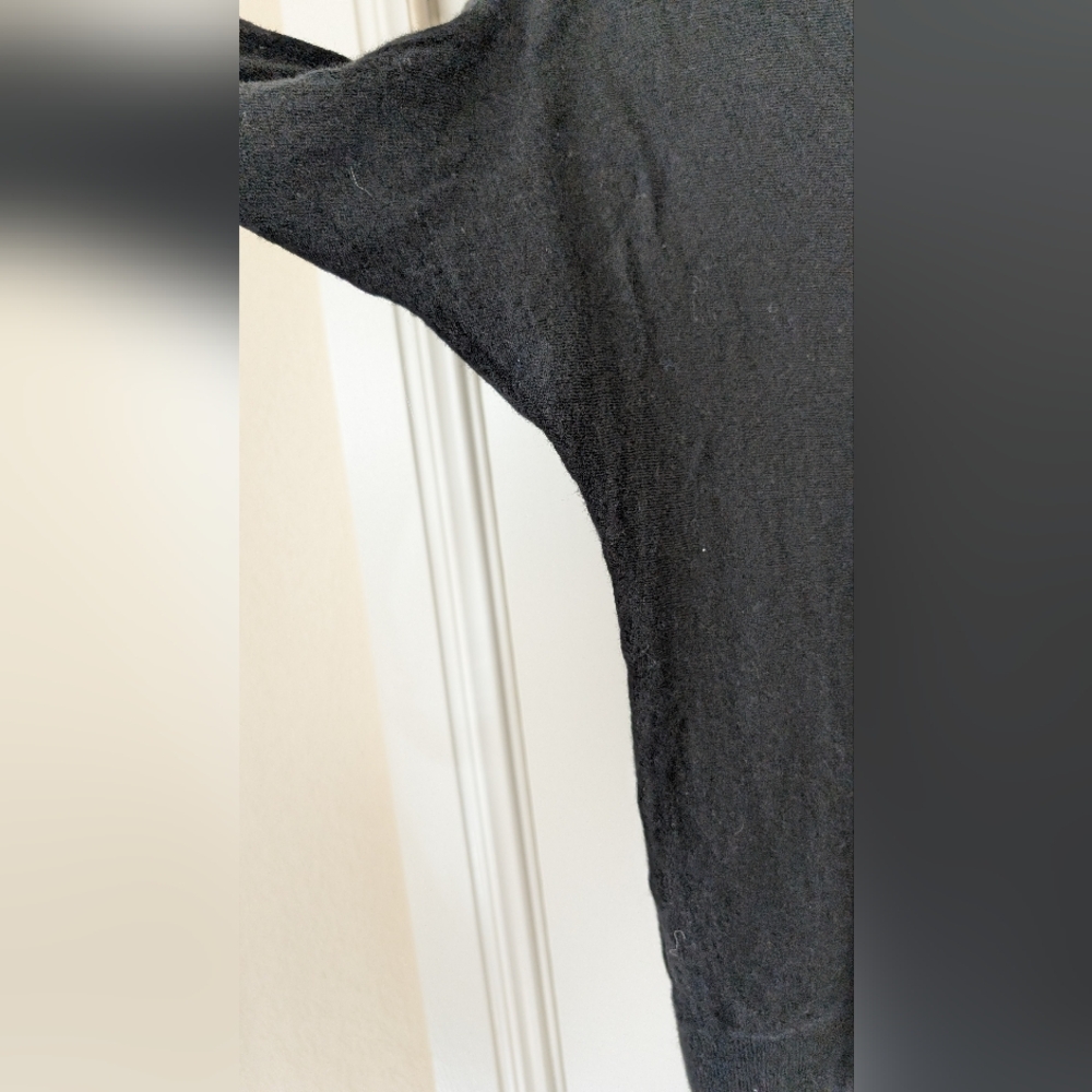 Black Merino Wool Double V Neck Short Sleeve Sweater XS - Picture 3 of 5